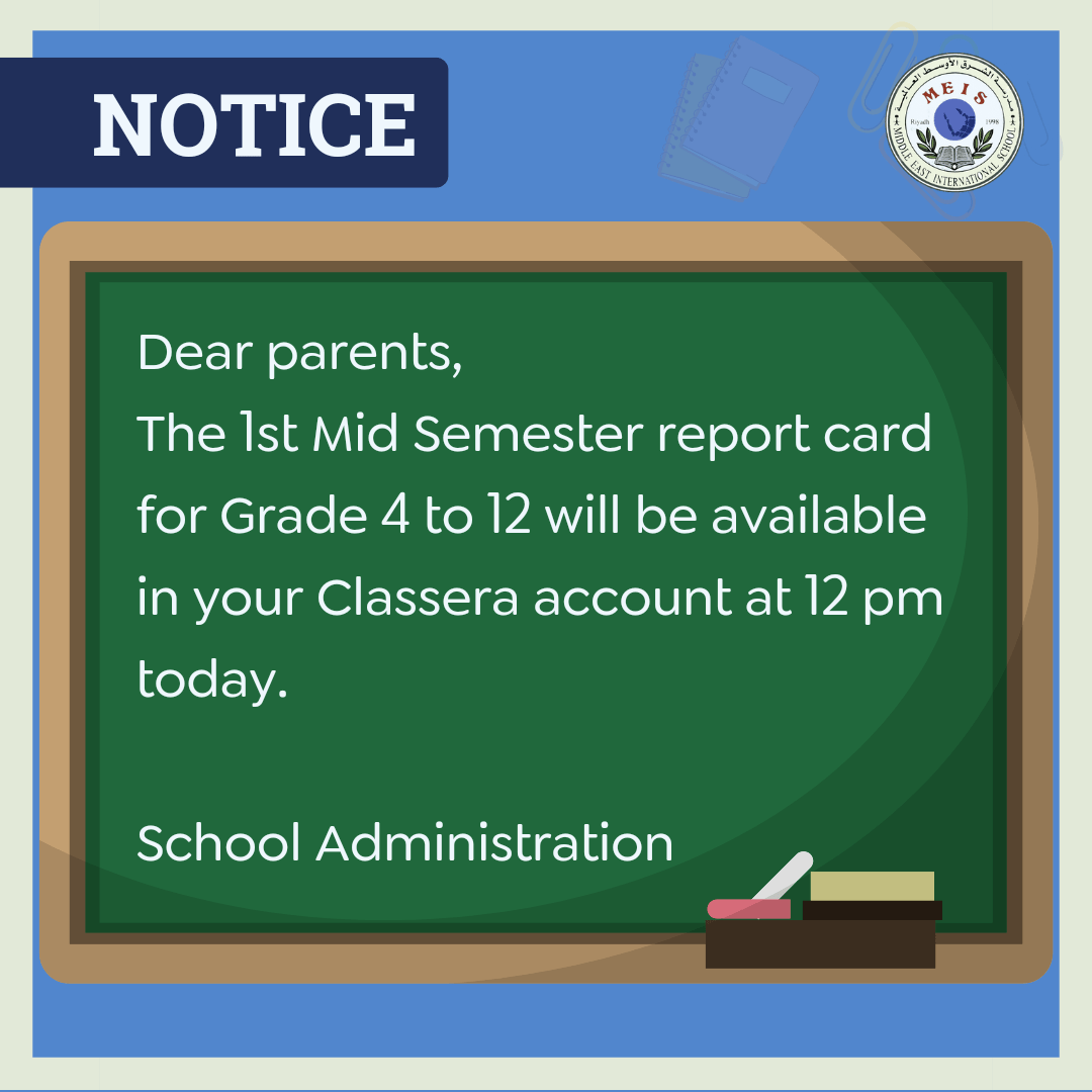 1st Mid Semester report card Middle East International School